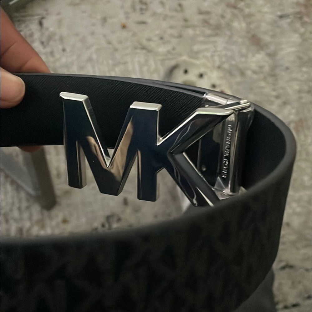 Michael Kors Black Belt with Silver MK Buckle